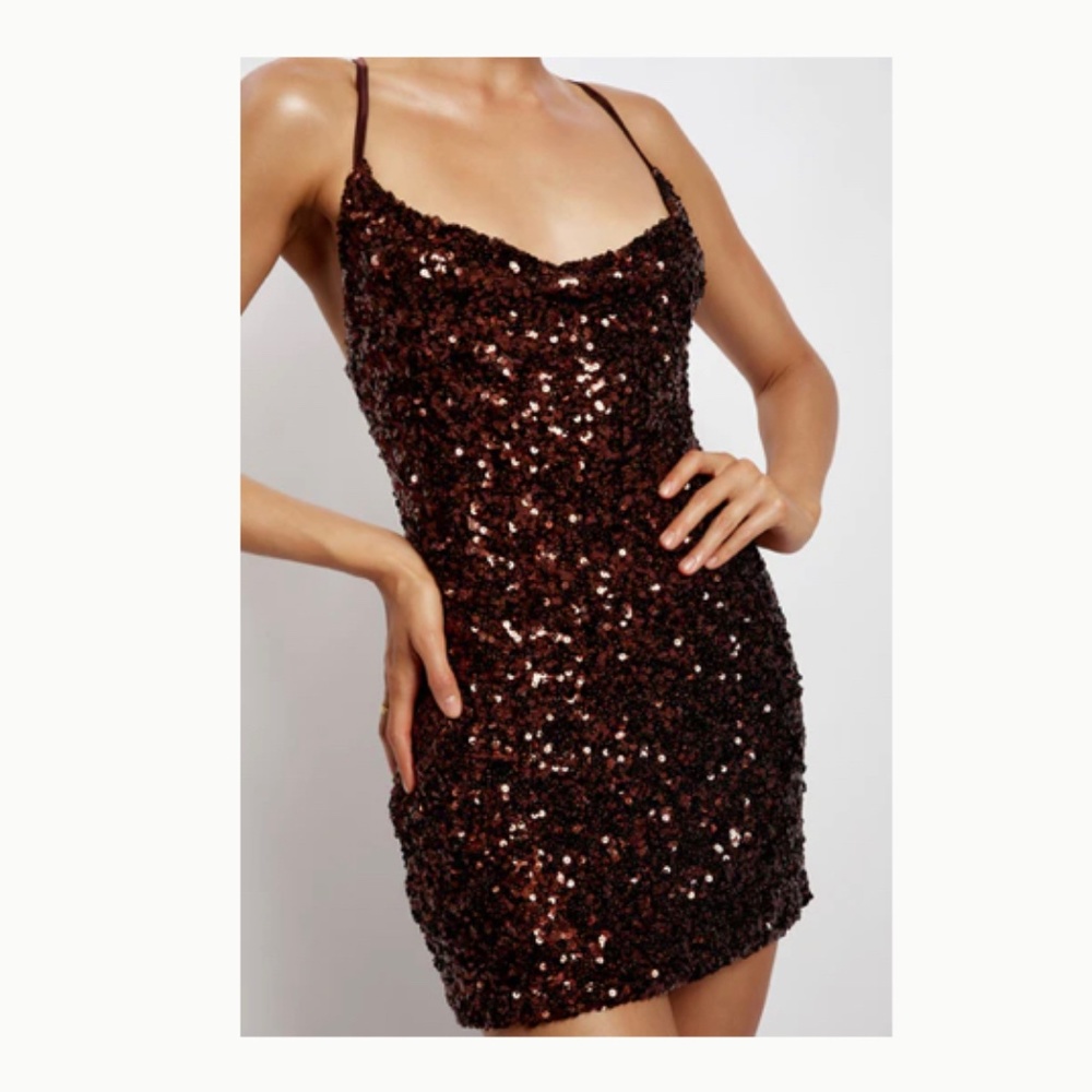 BROWN sequin  cowl neck dress